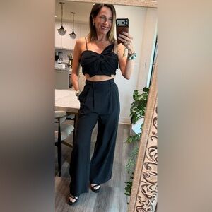 High-Waist Black Wide Leg Trousers and Flower Top Set